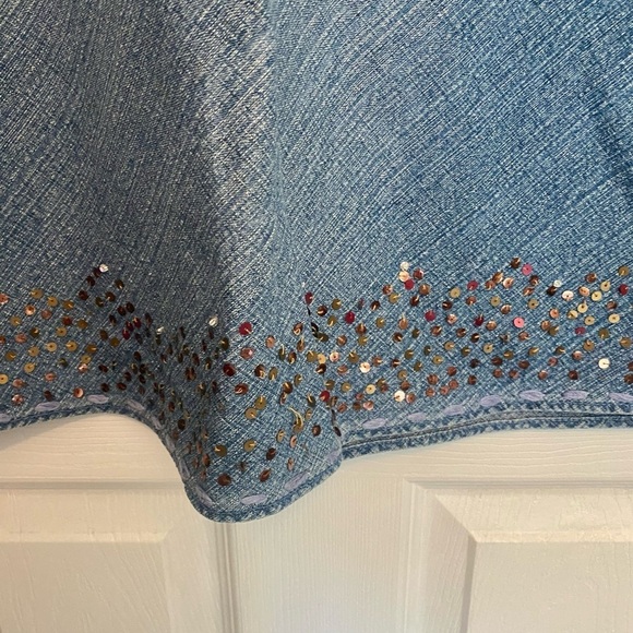 Vintage Studio West Sequined Embellished Blue Jean Denim Midi Skirt - Picture 3 of 10